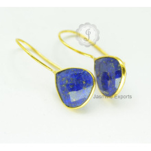 Wholesale Gold Plated Lapis Gemstone Earrings Bezel Set Wedding Jewelry Wholesale